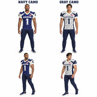 Maillot de football américain personnalisé pour homme, camouflage numérique bleu marine et gris, manches courtes, uniforme d'équipe, nom et numéro personnalisés, vente en gros