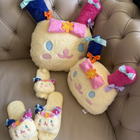 Bantal Lempar Boneka Plush Super Lembut Bertema Kartun Kelinci Bunga, Selimut AC, Penutup Sabuk Pengaman Mobil, Kapas PP