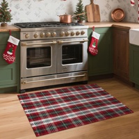 Tapis de porte réversible en tissu écossais rouge et vert de Noël, décoration de fête de festival, tapis de sol pour la maison, lavable en machine