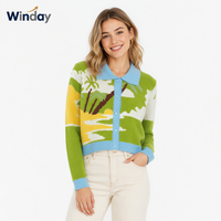 Cardigan long en tricot jacquard pour femme Winday – Pulls décontractés d'hiver en coton, personnalisables