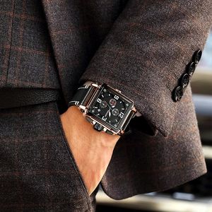 <span class=keywords><strong>Montre</strong></span> à quartz rectangulaire pour <span class=keywords><strong>homme</strong></span> <span class=keywords><strong>Megir</strong></span> 2061, chronographe sportif et élégant pour les affaires, bracelet en cuir, design simple, aiguille de 22 mm en alliage - Product Image 6