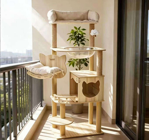 Direct Supply Arbre à chat minimaliste avec griffoir intégré, design capsule spatiale semi-circulaire en panneau de densité - Product Image 1