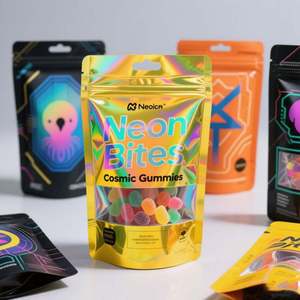 Emballage OEM de gelée de chewing-gum alimentaire pochette sur support imprimée personnalisée en polyéthylène mylar zip-lock holographique étanche à l'humidité 1g - Product Image 5