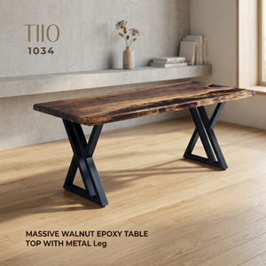 Juego de Mesa de Comedor de Madera con Borde Natural, Estilo Industrial Moderno, con Patas en X de Hierro, Rectangular, Muebles de Comedor de Madera - Product Image 3