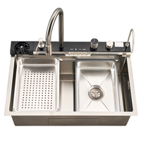 Robinet cascade numérique intelligent à LED NANO 304 en acier inoxydable Grand évier de cuisine à bol unique Lavabo multifonctionnel Moderne