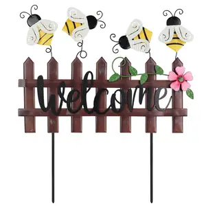 2024 Factory Best-Selling 19.3\" Metal Garden Ornaments Bees Flowers Decorative Stakes Outdoor Lawn Yard Art Decorations