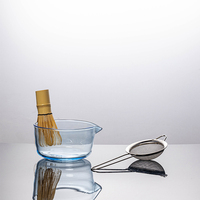 Ensemble de bols à matcha de la dynastie Song, motif vague Hundred Books Stand, style Japandi, en verre borosilicate haute résistance à la chaleur, pour thé et café
