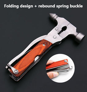 Conique Multi-Fonction Véhicule D'urgence Brise-Vitre Marteau De Sécurité 15-en-1 Outil 17cm Manche En Bois Portable Ménage - Product Image 5