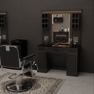 Luxury Modern Adjustable Barber Mirror <b>Station</b> Durable Wood Commercial Salon Furniture for Barber Shop Model 316 - Product Image 3