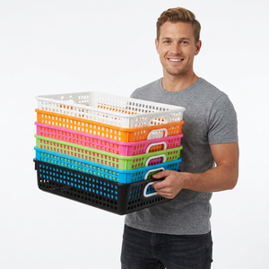 Plateau à pain rectangulaire en plastique 630x400x124mm, <span class=keywords><strong>panier</strong></span> ventilé pour fruits <span class=keywords><strong>et</strong></span> légumes, qualité alimentaire, écologique, durable, avec poignée, empilable - Product Image 4
