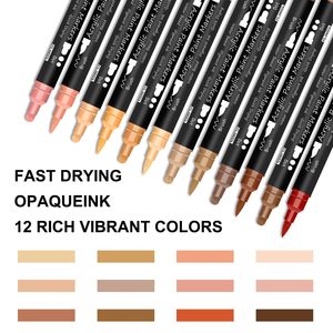 NOVISON Nouveauté – Marqueurs de peinture acrylique à double pointe (pointe fine et pointe pinceau) – 12 couleurs de teintes de peau pour la peinture sur roche et la céramique - Product Image 2