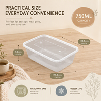 Conteneur alimentaire rectangulaire jetable en plastique de 750 ml, qualité alimentaire PP, micro-ondable, boîte à emporter, boîte à repas étanche, emballage alimentaire