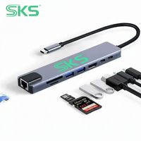 Adaptador Multipuerto USB 3.0 Tipo-C 8 en 1 con Ethernet 2.0 de 1000 Mbps, Lector de Tarjetas SD, Carga Rápida, Aleación de Aluminio