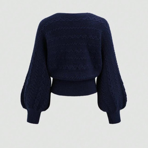 Dalang Women's V-neck Knitted <b>Cardigan</b> With Bow Tie Full Sleeve Loose Fit <b>Spring</b> Sweater - Product Image 5