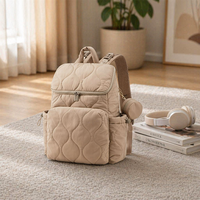 Nouveau sac à langer matelassé en polyester léger beige, grande capacité, sac à dos pour bébé, pochette isotherme pour biberon, sac multifonctionnel