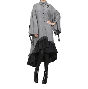 SMO Womens Dress Batwing Sleeve Linen Dresses For Women Korean Style Combined Color Christmas Clothing For Women