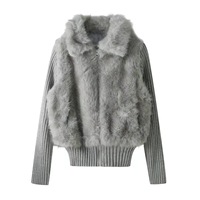Cardigan en fausse fourrure tricotée de qualité supérieure avec fermeture éclair, pull chaud pour femme, veste confortable côtelée, fournisseur ODM, vente en gros
