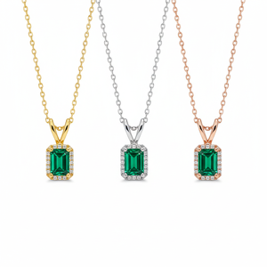 イーストウエスト エメラルドカット ラボグロウンダイヤモンド IGI認定 ネックレス 18Kゴールド ヒドゥンハロー ソリティアペンダント モダンチョーカー - Product Image 3