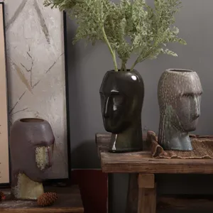 İskandinav Minimalist seramik vazo, insan yüzü silindiri, yaratıcı süsler, mat vazo, ev dekorasyonu