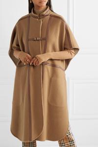 Haute qualité longue kaki élégant garnis de Cuir en mélange de laine cape pour dames - Product Image 2