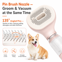 Sèche-cheveux pour animaux de compagnie 3-en-1 rechargeable par USB, à double usage sec/humide, avec brosse angulaire à 135 degrés et forte aspiration pour le toilettage