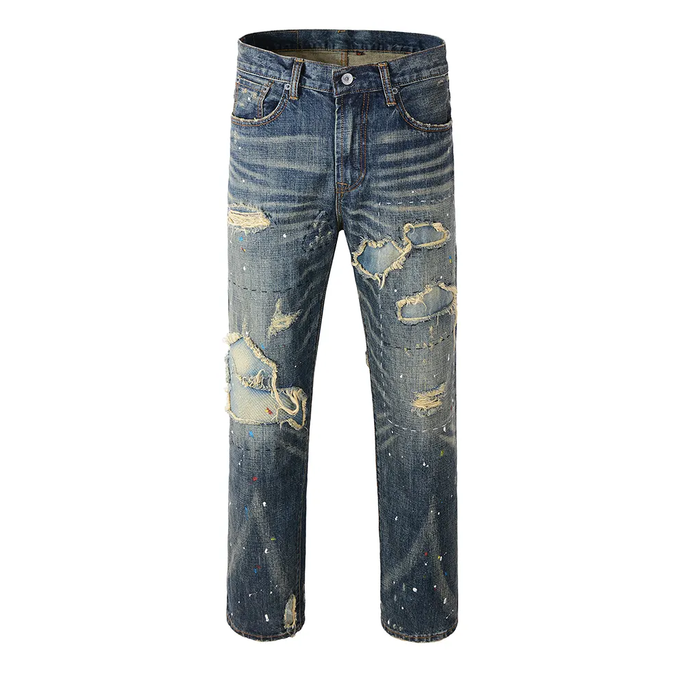 Dw109 Tamanho Empilhado 46 Homens Jeans Rasgado Selvedge Homens Jeans