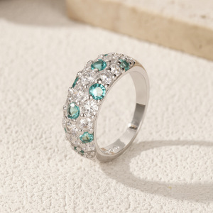 S925 Sterling Silver <b>Cluster</b> Ring With Round Brilliant Cut <b>Crystal</b> Rhinestones Pave Setting Women's Classic Everyday Wear Band - Product Image 4