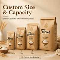 Sac en papier kraft anti-humidité à soufflets latéraux, doublé, imprimé sur mesure, avec fermeture à lien métallique, pour farine de blé, boulangerie, pain, gâteaux, céréales et produits secs
