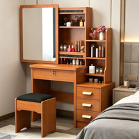 Commode moderne en MDF durable avec miroir LED amovible, tiroirs et tabouret pour salle de bain