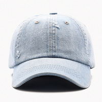 Casquette de baseball unisexe en denim vieilli, personnalisable OEM, style vintage, en tissu denim usé, casquette de papa, avec lettres, luxe, en jean bleu délavé