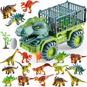Set permainan dinosaurus, Tyrannosaurus Transport mobil truk pembawa mainan truk dinosaurus untuk anak-anak //