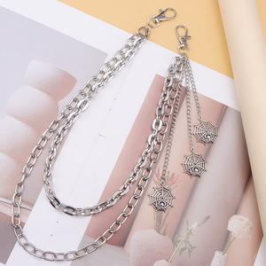 โซ่คล้องกางเกงแบบสองชั้น ลายใยแมงมุม จี้เงินทิเบต โซ่คาดเอวสำหรับทุกเพศ สไตล์ฮิปฮอป เครื่องประดับลำลอง - Product Image 3