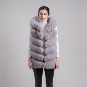 QIUCHEN QC8056 Spedizione Gratuita Nuovo Arrivo Gilet in <span class=keywords><strong>Vera</strong></span> <span class=keywords><strong>Pelliccia</strong></span> di <span class=keywords><strong>Volpe</strong></span> con Cappuccio in Cotone Taglie Forti Alta Qualità Spesso e alla Moda - Product Image 2