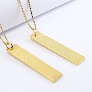 Khắc Tên Biểu Tượng Thương Hiệu Dọc Thanh Trống Mặt Dây Chuyền Tùy Chỉnh 18K PVD Mạ Lớp Trang Sức Dây Chuyền Thép Không Gỉ Vàng - Product Image 6