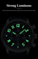 Jam Tangan Pria Tahan Air Bercahaya Kronograf Tanggal OEM Jam Tangan Pria Mewah Quartz Nilon Kulit Olahraga Arloji Reloj