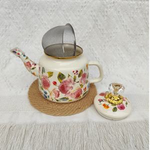 Nouvelle <span class=keywords><strong>théière</strong></span> en émail de couleur émail, design moderne et simple, bouilloire à fond plat avec couvercle pour le thé au lait, le beurre et les assaisonnements - Product Image 4