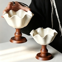 Bol à gâteau en céramique rétro de style américain, coupe à glace élégante à pied haut, bol à dessert en bois de style français, luxe léger