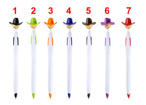 Stylo bille publicitaire en plastique en gros avec logo personnalisé, motif casquette en jean, pour étudiants et écoliers - Product Image 6