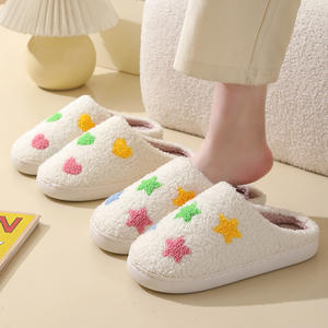 Custom Fuzzy Home for Slippers for Men and Women Warm Flat Indoor Stars and Heart with Anti-Slip Open Toe for Winter - Product Image 3