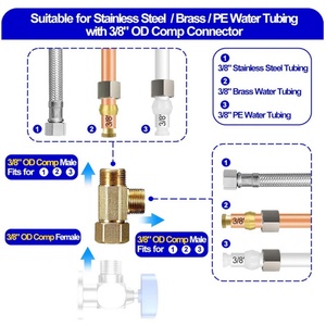 Raccords en T à compression en laiton sans plomb pour vanne 3 voies, répartiteur de ligne d'eau, vanne d'arrêt d'angle, vanne d'ajout en T - Product Image 3