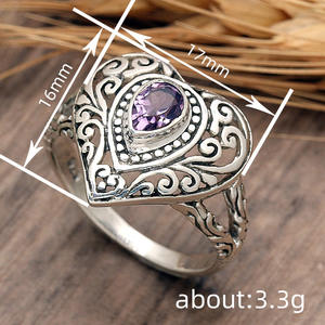 Anello a Forma di Cuore A092 in Argento 925 con Ametista Taglio a Pera, Gioiello Raffinato da Donna, Idea Regalo - Product Image 4