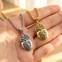 Collier populaire en forme de cœur anatomique plaqué or et argent avec chaîne à perles, style rock, pour couple, cadeau de Saint-Valentin