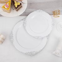 50 pièces de vaisselle en plastique dorée avec bord argenté, assiettes jetables de 10,25 pouces et assiettes à dessert de 7,5 pouces, élégantes et fantaisie pour mariage