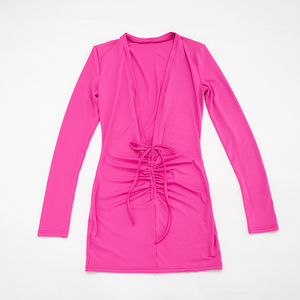 Viviblook J26DS248 Vestido de Fiesta Corto Ajustado de Verano para Mujer, Sexy, de Color Sólido, Manga Larga, Cuello en V Profundo - Product Image 5