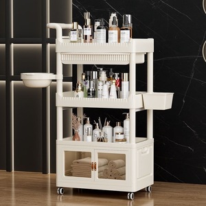 Modern Plastic Salon <b>Trolley</b> Rolling Storage Cart <b>3</b> <b>Tier</b> Beauty Station Organizer with Bowl and Wheels - Product Image 4