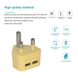 ขายส่งปลั๊กชาร์จไฟแบบ 3 ขา ของแอฟริกาใต้ พร้อมพอร์ต USB คู่ สำหรับเดินทาง จ่ายไฟ 5V 2.1A จากโรงงานโดยตรง - Product Image 3