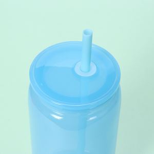 Single-Layer 16oz Mason Plastic Cup High Aesthetic Value Transparent Colorful Straw Water Cup <b>Sealed</b> Leakproof - Product Image 3