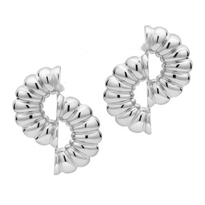 Pendientes de Tuerca de Latón con Diseño Exagerado de Textura Desalineada Única, Estilo Europeo Americano, Lujo Ligero, para Fiestas - Product Image 2