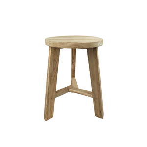 Petit tabouret trépied rond en teck recyclé, mobilier minimaliste et écologique pour salon, maison de campagne, bureau à domicile - Product Image 1