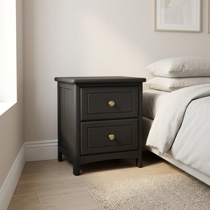 Classic Elegant Black 2-Drawer Nightstand - Sturdy Radiata Wood & MDF <b>End</b> <b>Table</b> & Side <b>Table</b> for Bedroom & Living Room - Product Image 6